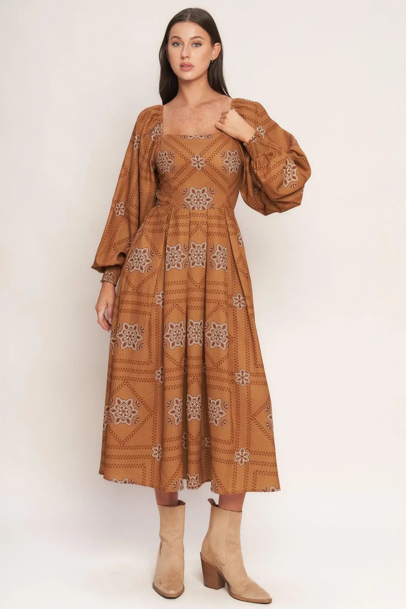 SOUTHWEST SQUARES WOVEN MIDI DRESS - Flying Tomato - Flyclothing LLC