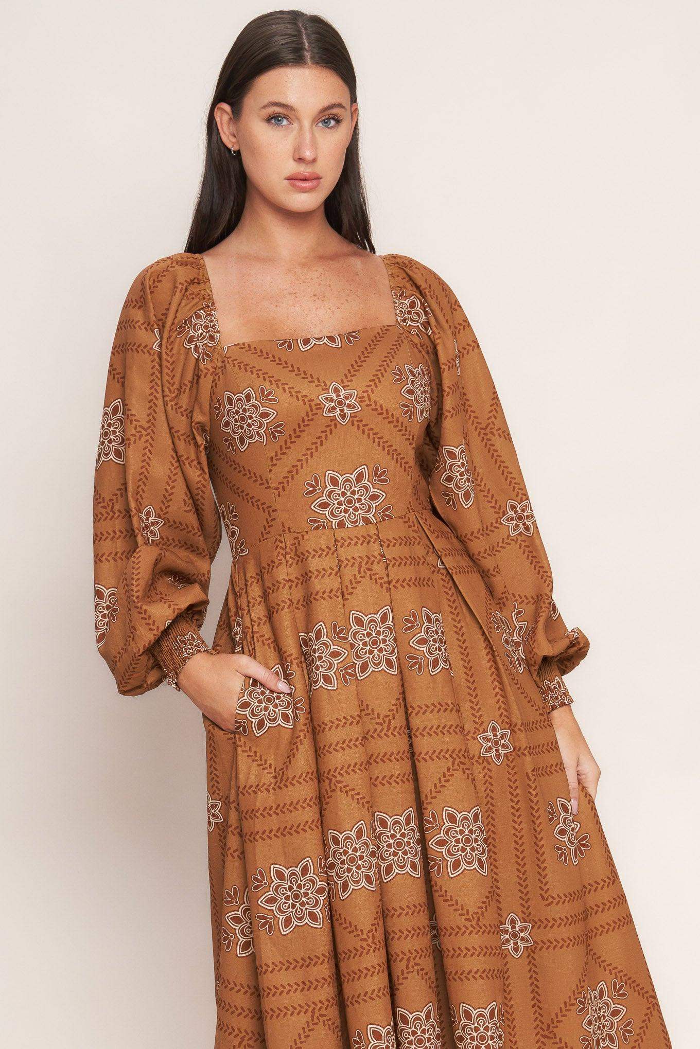 SOUTHWEST SQUARES WOVEN MIDI DRESS - Flying Tomato - Flyclothing LLC