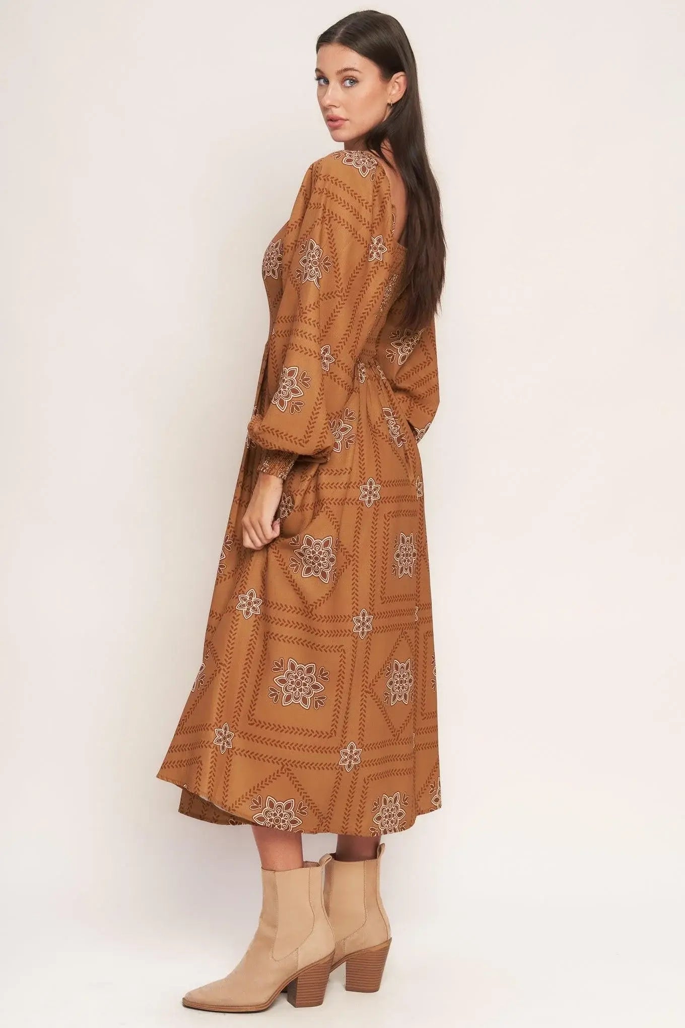 SOUTHWEST SQUARES WOVEN MIDI DRESS - Flying Tomato - Flyclothing LLC