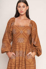 SOUTHWEST SQUARES WOVEN MIDI DRESS - Flying Tomato - Flyclothing LLC