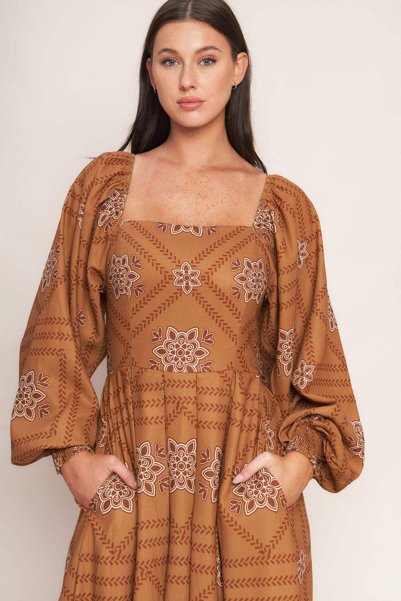 SOUTHWEST SQUARES WOVEN MIDI DRESS - Flying Tomato - Flyclothing LLC