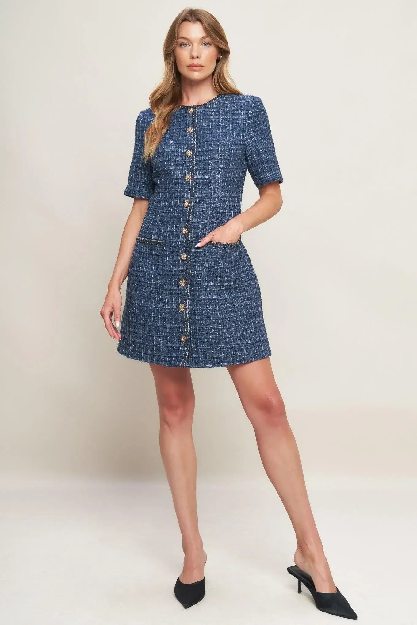 MODERN ICONIC TWEED MINI DRESS - Flying Tomato - Flyclothing LLC