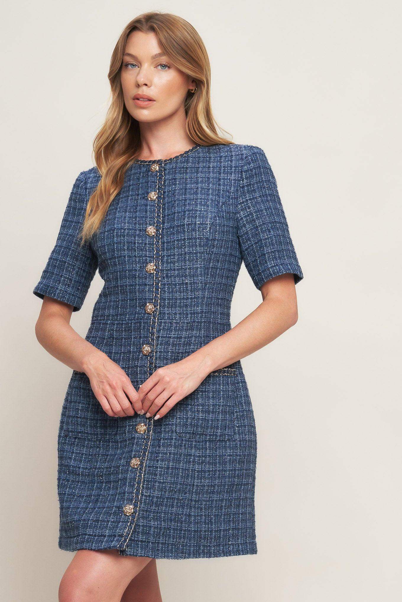 MODERN ICONIC TWEED MINI DRESS - Flying Tomato - Flyclothing LLC