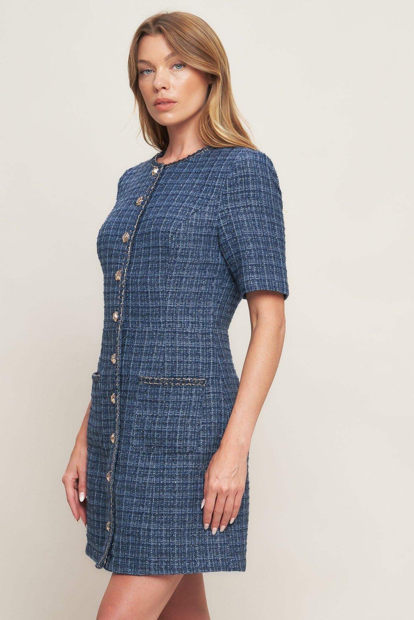 MODERN ICONIC TWEED MINI DRESS - Flying Tomato - Flyclothing LLC