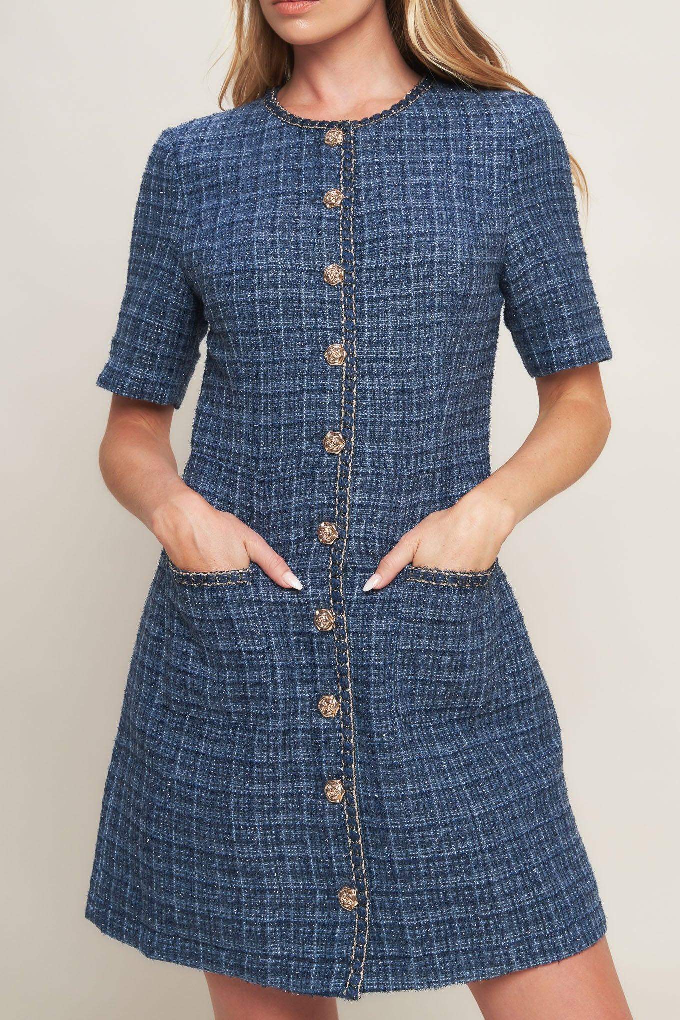 MODERN ICONIC TWEED MINI DRESS - Flying Tomato - Flyclothing LLC