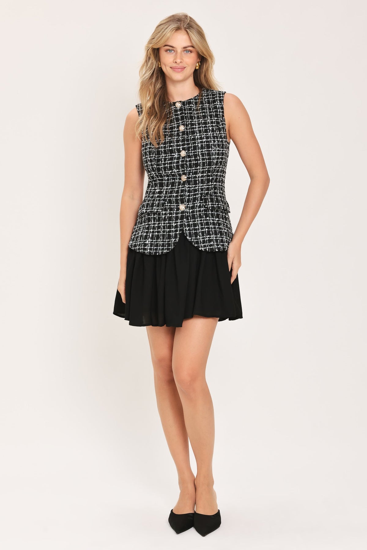 MODERN ICON TWEED WOVEN MINI DRESS - Flying Tomato - Flyclothing LLC