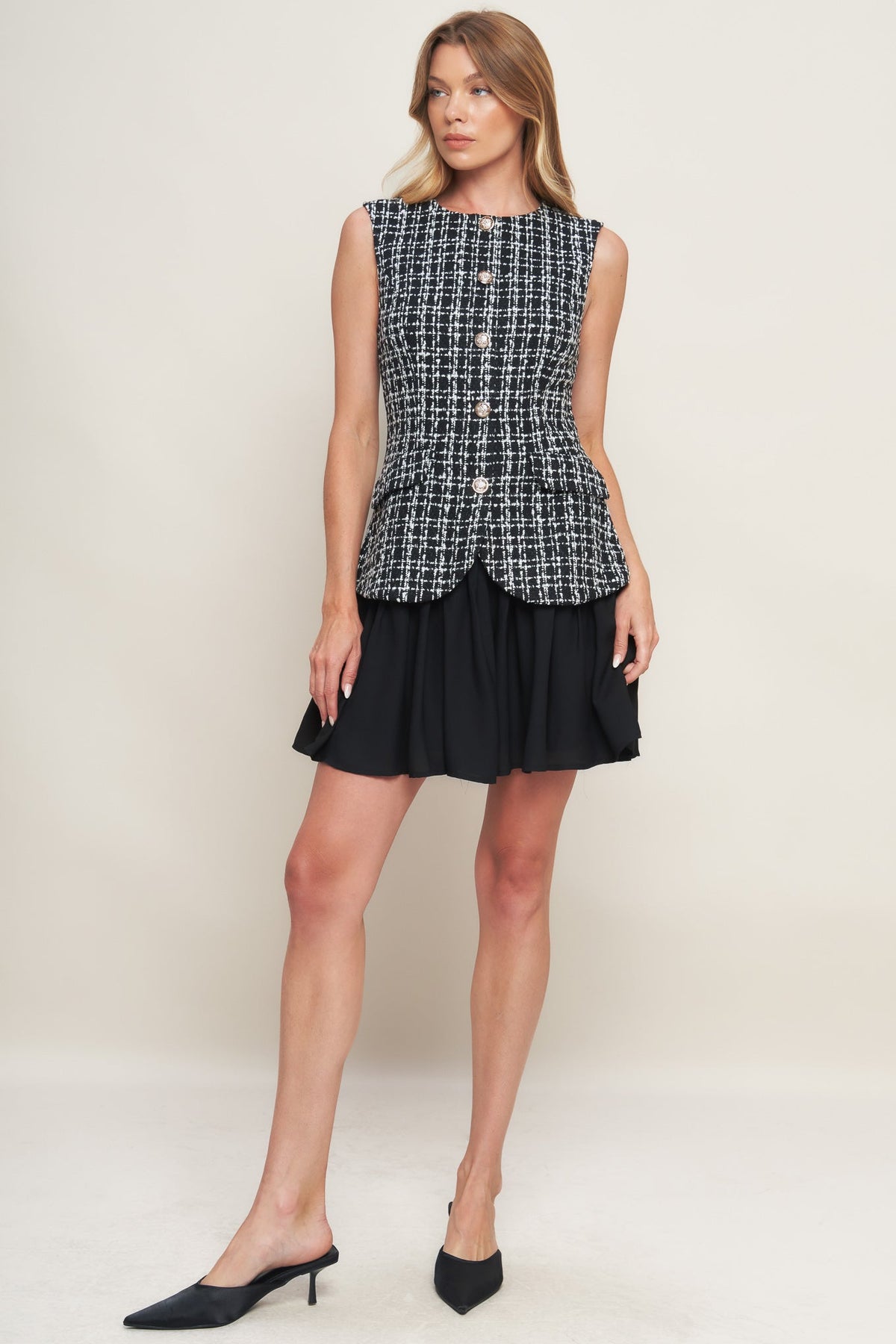 MODERN ICON TWEED WOVEN MINI DRESS - Flying Tomato - Flyclothing LLC