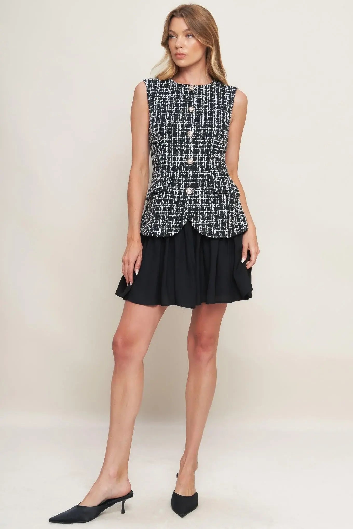 MODERN ICON TWEED WOVEN MINI DRESS - Flying Tomato - Flyclothing LLC