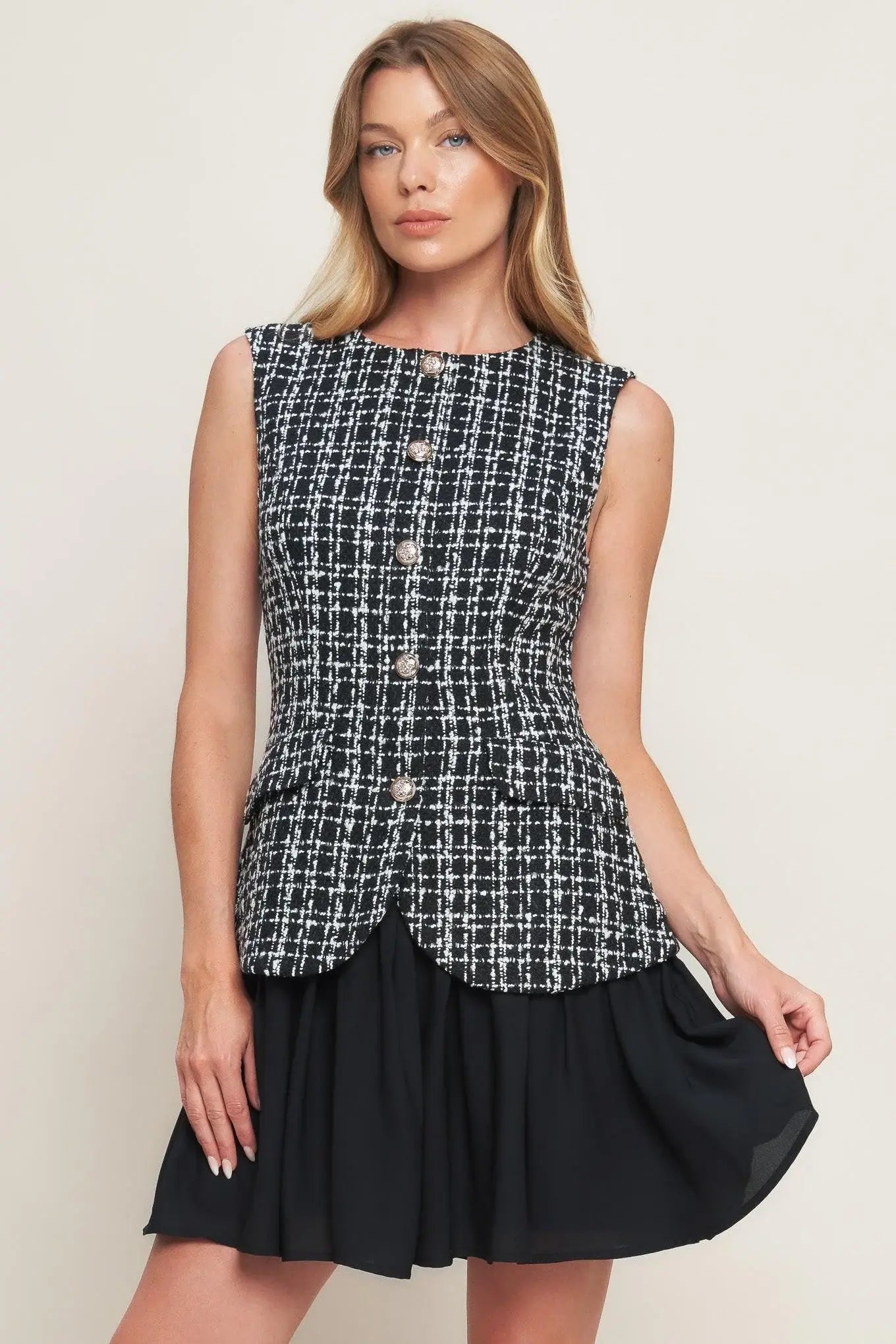 MODERN ICON TWEED WOVEN MINI DRESS - Flying Tomato - Flyclothing LLC