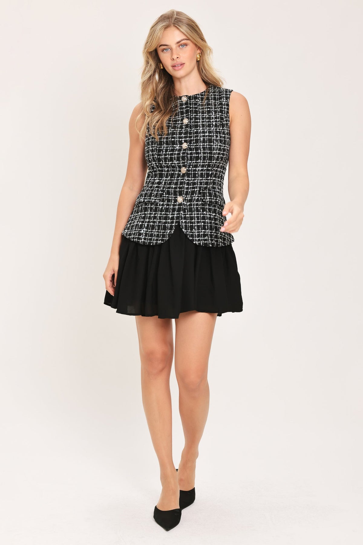 MODERN ICON TWEED WOVEN MINI DRESS - Flying Tomato - Flyclothing LLC