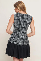 MODERN ICON TWEED WOVEN MINI DRESS - Flying Tomato - Flyclothing LLC