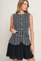 MODERN ICON TWEED WOVEN MINI DRESS - Flying Tomato - Flyclothing LLC