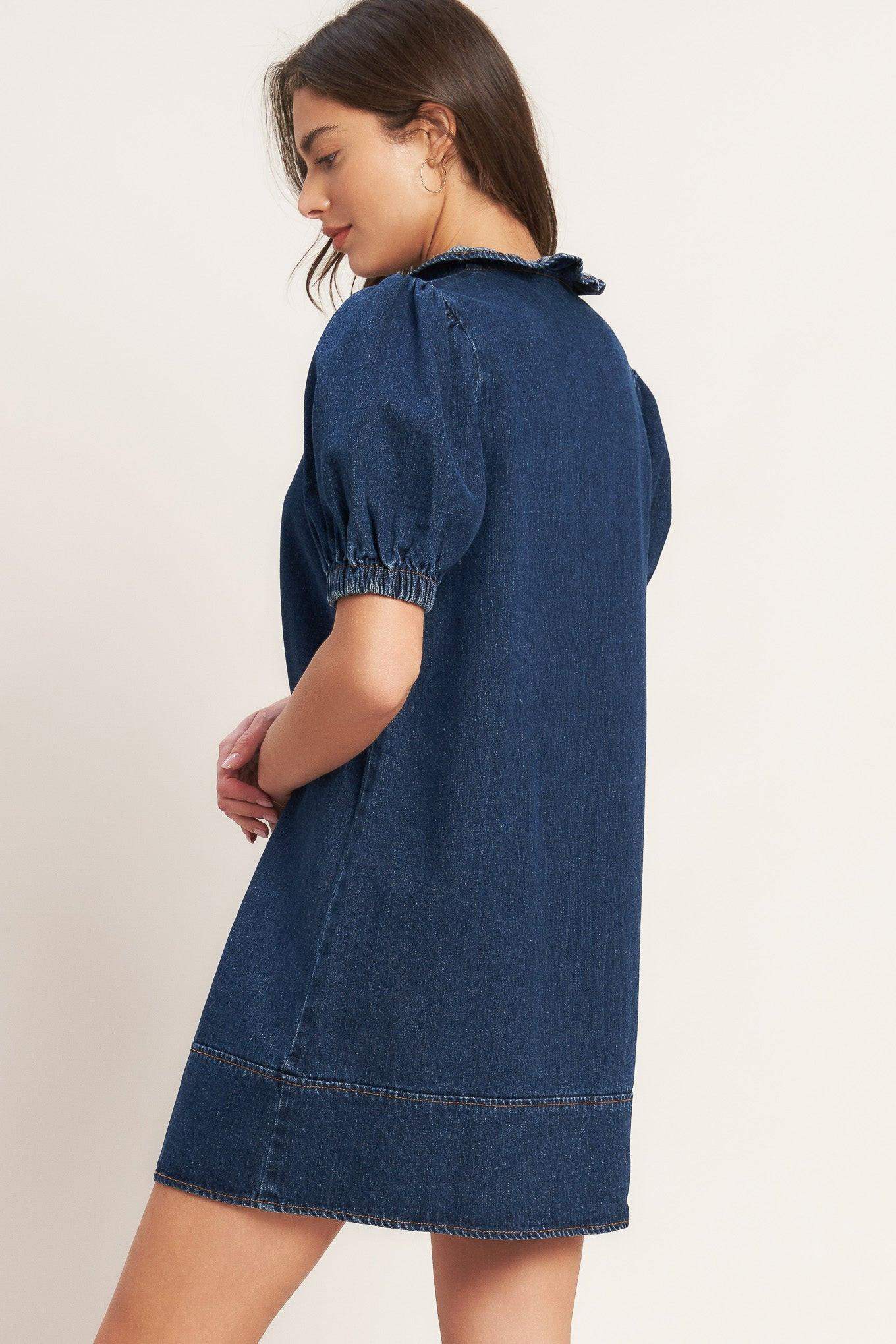 MODERN FOLK TOUCH DNIM MINI DRESS - Flying Tomato - Flyclothing LLC