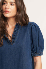 MODERN FOLK TOUCH DNIM MINI DRESS - Flying Tomato - Flyclothing LLC