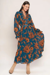 BURNISHED BOTANICA WOVEN MIDI DRESS - Flying Tomato - Flyclothing LLC