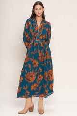 BURNISHED BOTANICA WOVEN MIDI DRESS - Flying Tomato - Flyclothing LLC
