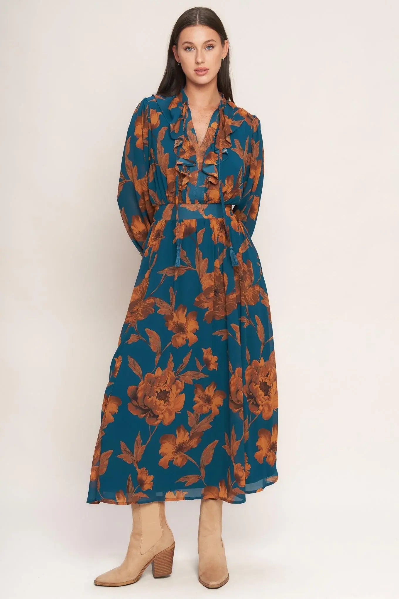 BURNISHED BOTANICA WOVEN MIDI DRESS - Flying Tomato - Flyclothing LLC
