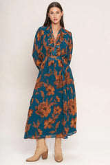 BURNISHED BOTANICA WOVEN MIDI DRESS - Flying Tomato - Flyclothing LLC