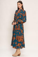 BURNISHED BOTANICA WOVEN MIDI DRESS - Flying Tomato - Flyclothing LLC