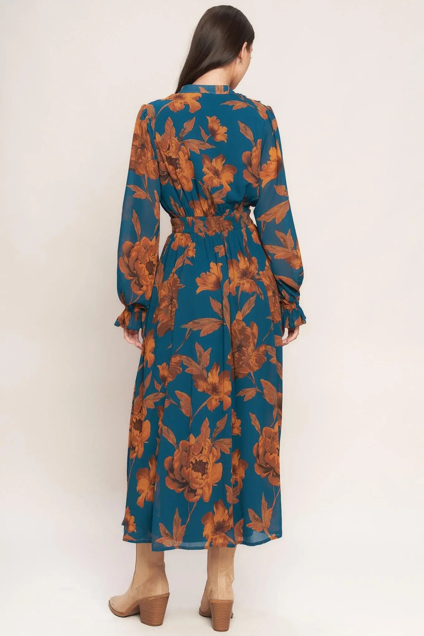 BURNISHED BOTANICA WOVEN MIDI DRESS - Flying Tomato - Flyclothing LLC