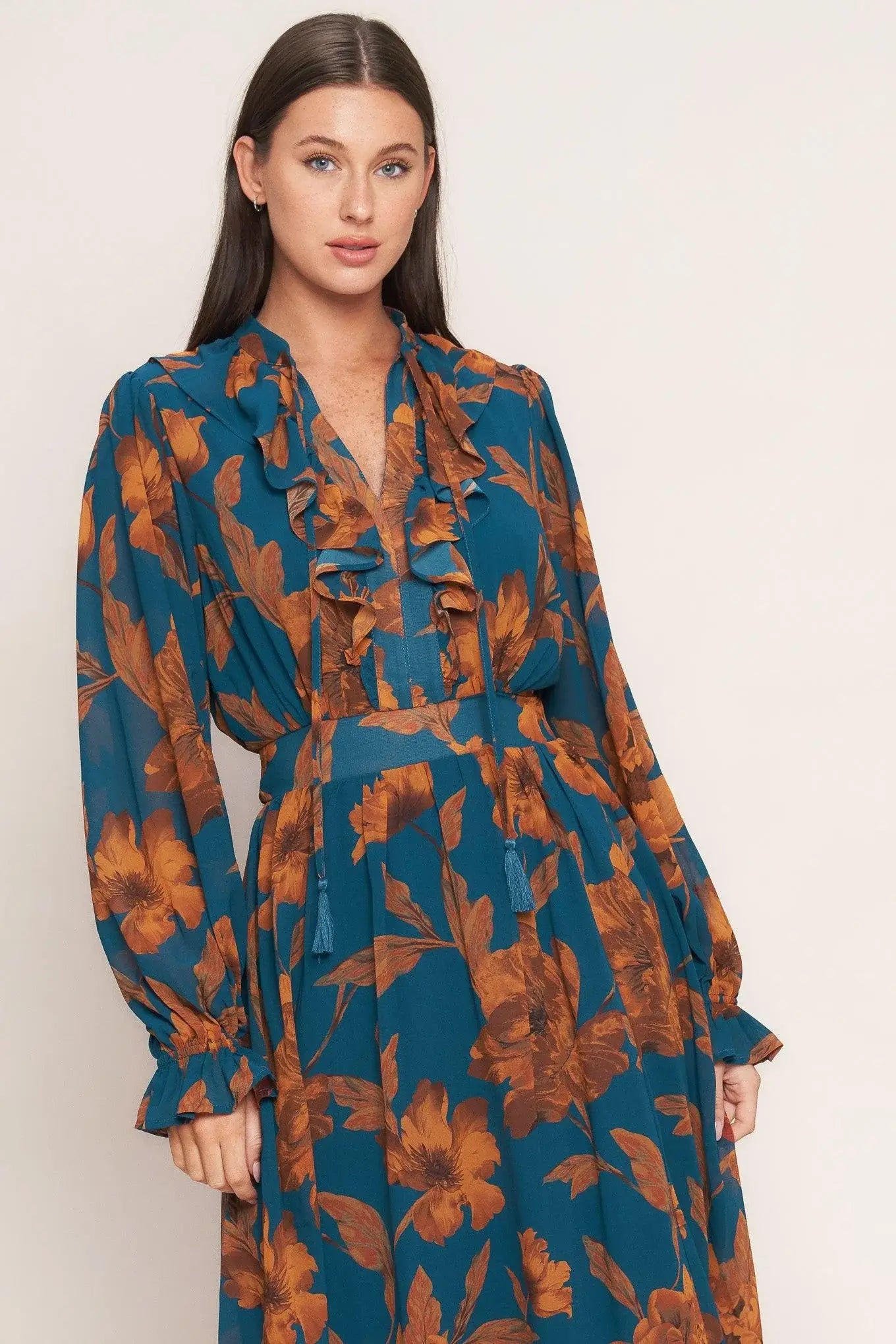 BURNISHED BOTANICA WOVEN MIDI DRESS - Flying Tomato - Flyclothing LLC