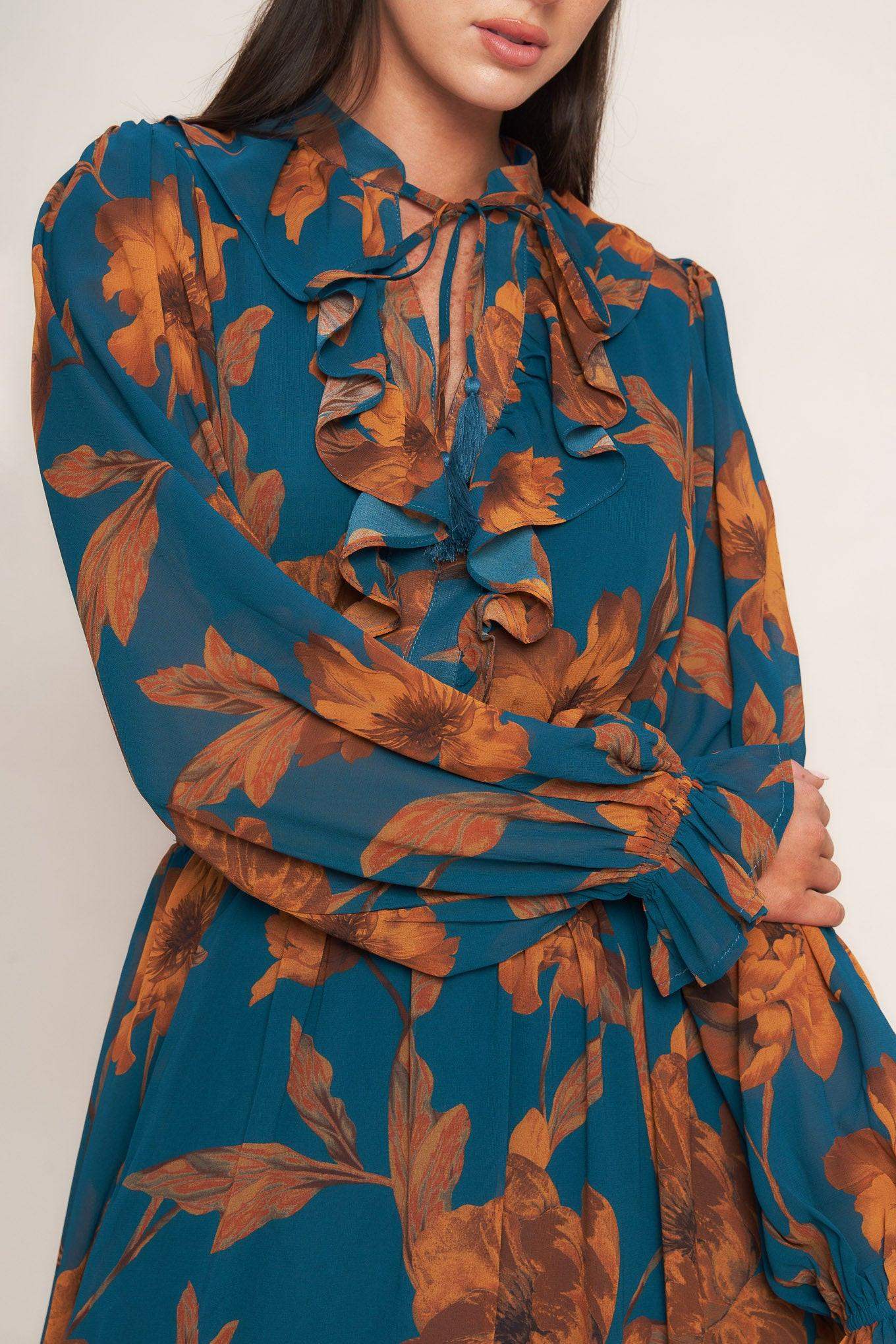 BURNISHED BOTANICA WOVEN MIDI DRESS - Flying Tomato - Flyclothing LLC