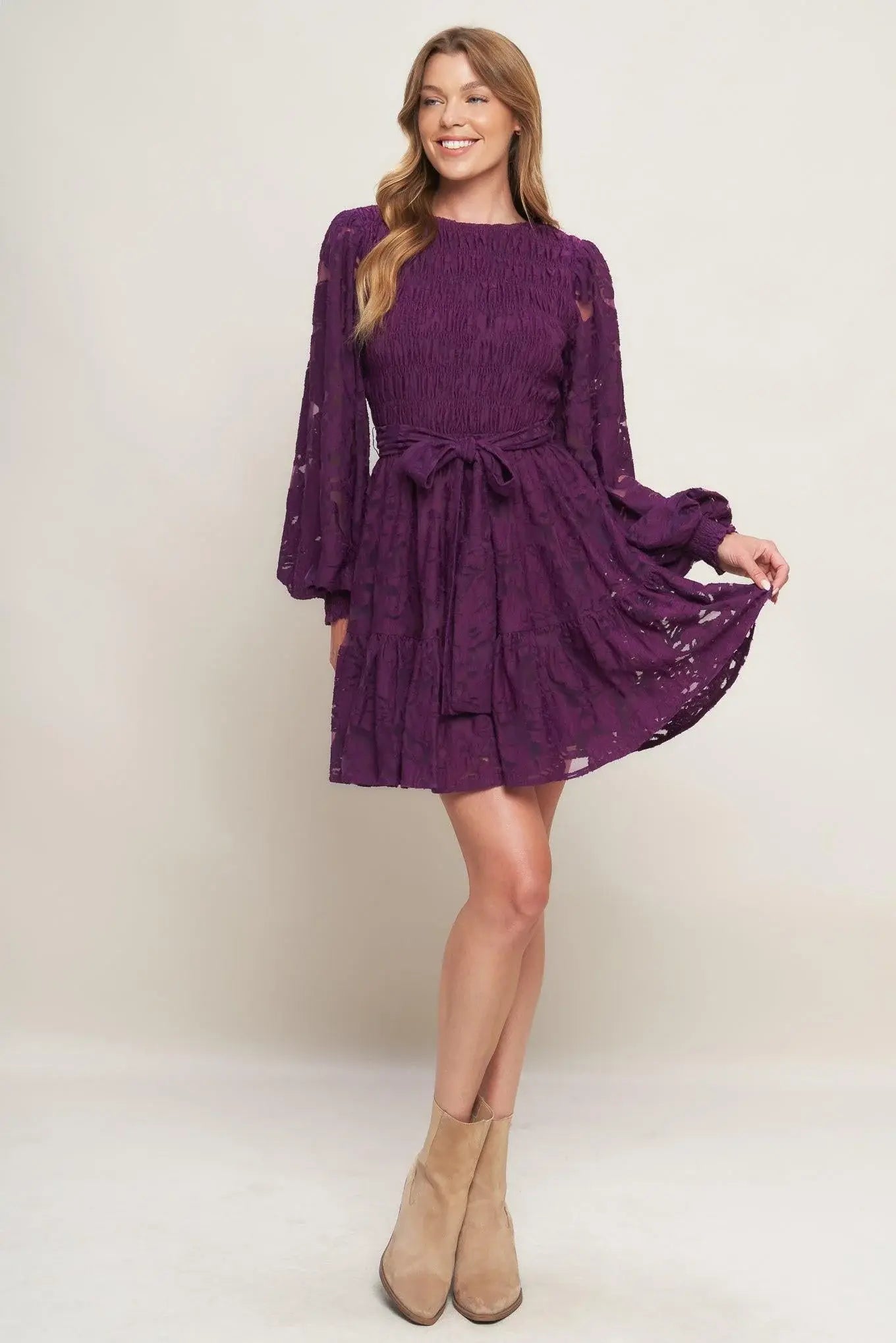 PASSION PLUM WOVEN LACE MINI DRESS - Flying Tomato - Flyclothing LLC
