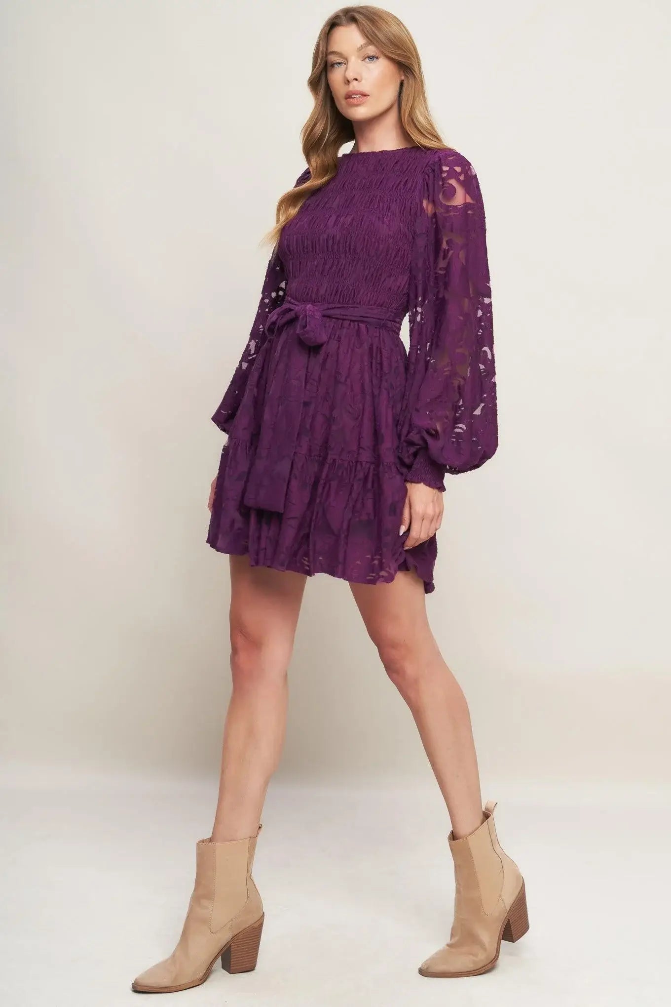 PASSION PLUM WOVEN LACE MINI DRESS - Flying Tomato - Flyclothing LLC