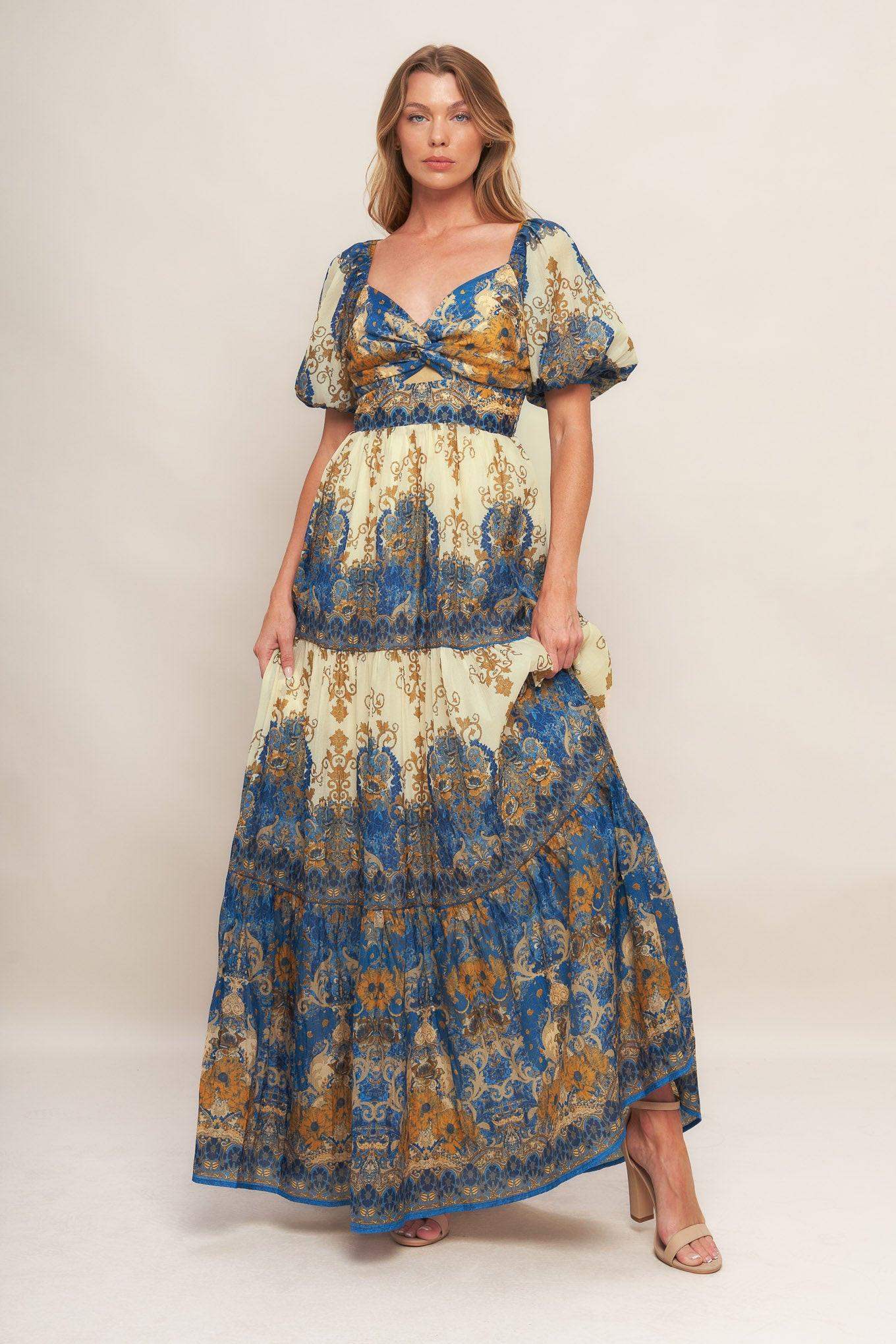 MIDNIGHT SERENADE EMPIRE WOVEN MAXI DRESS - Flying Tomato - Flyclothing LLC