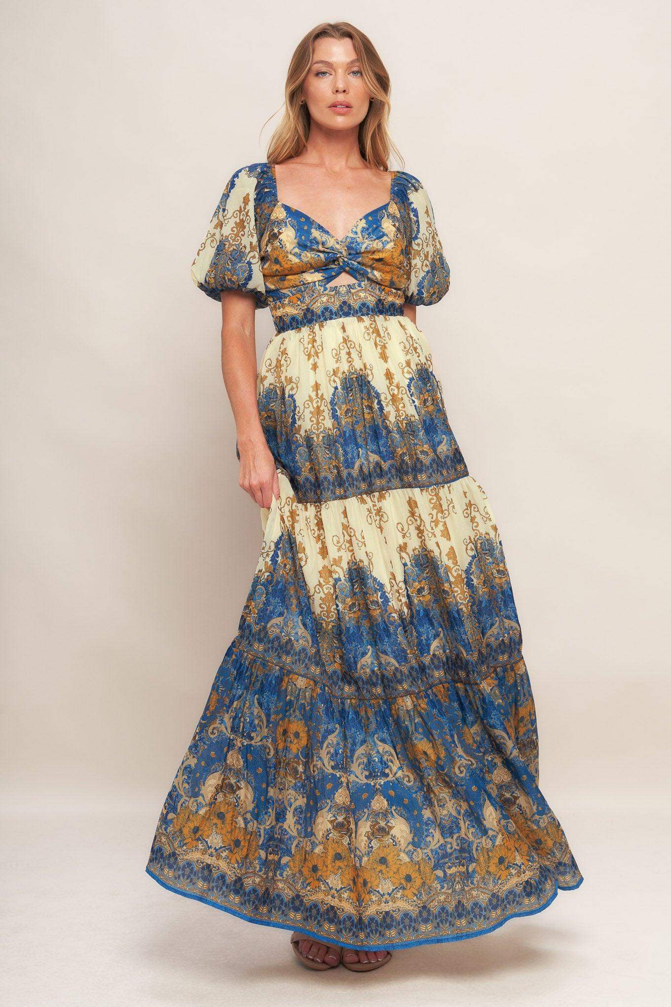 MIDNIGHT SERENADE EMPIRE WOVEN MAXI DRESS - Flying Tomato - Flyclothing LLC