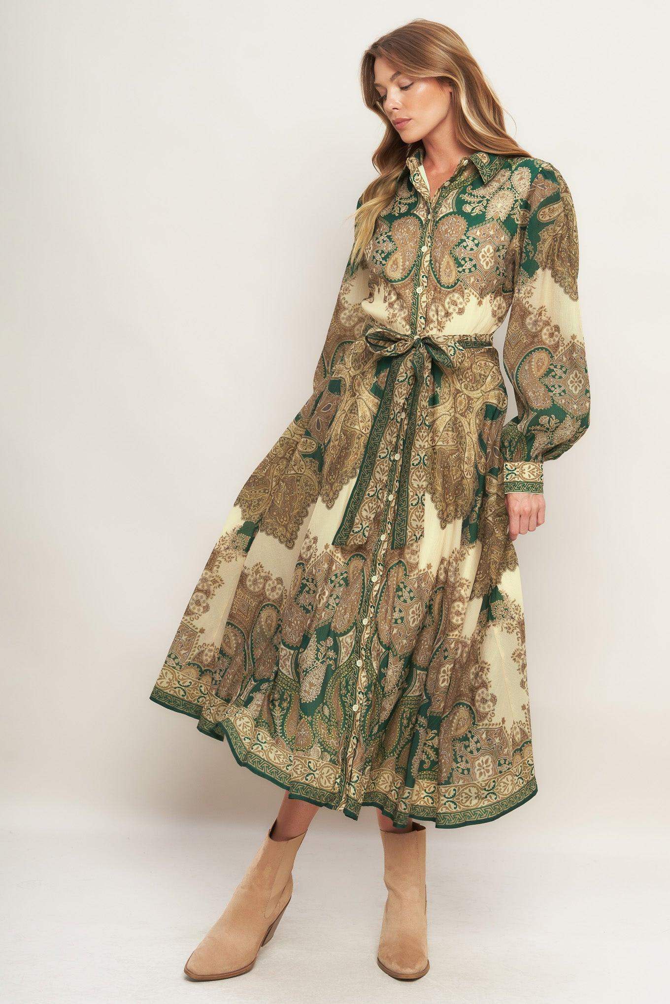 LOVELY GOLDEN VISION WOVEN MIDI DRESS - Flying Tomato - Flyclothing LLC
