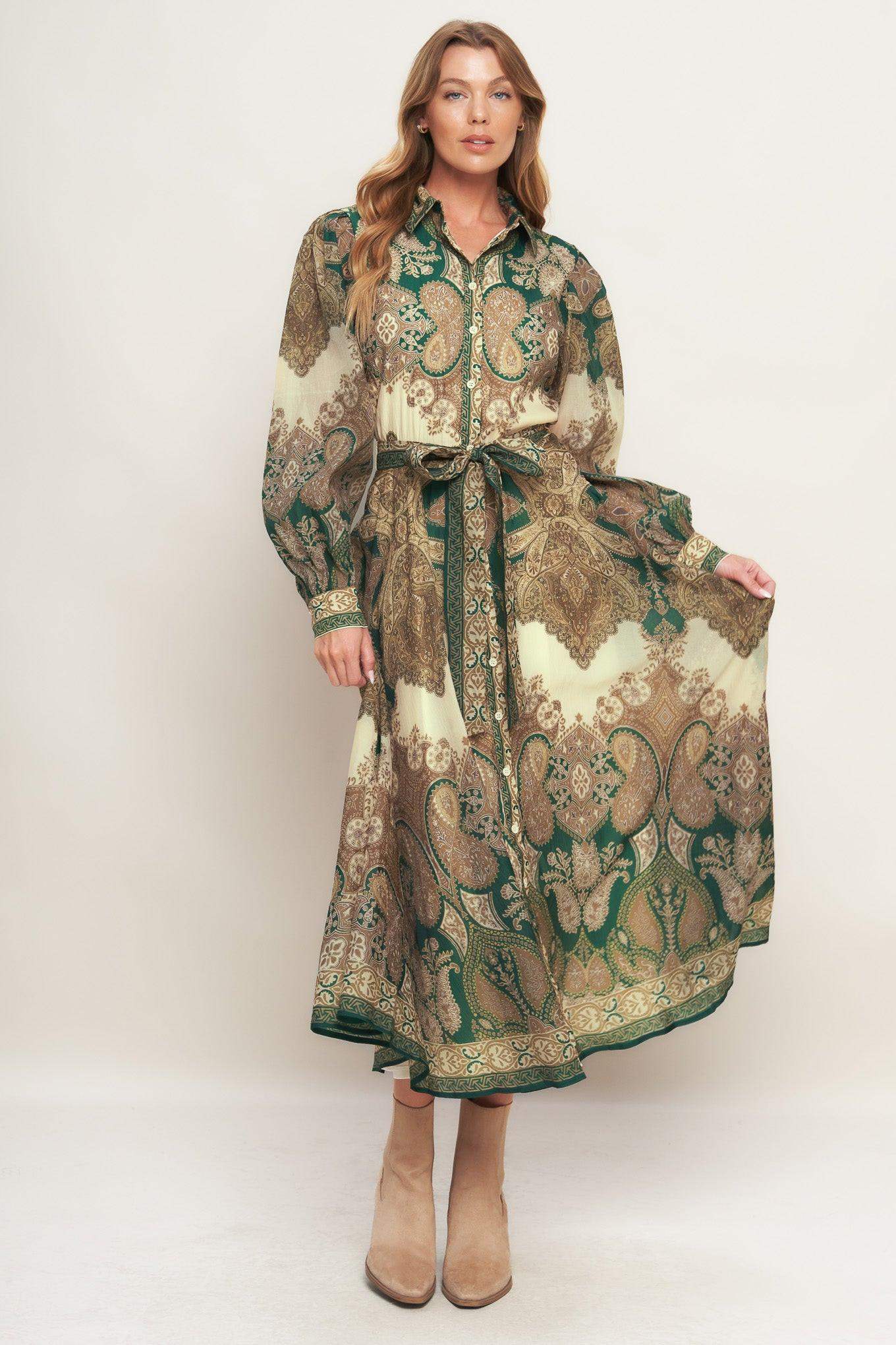 LOVELY GOLDEN VISION WOVEN MIDI DRESS - Flying Tomato - Flyclothing LLC