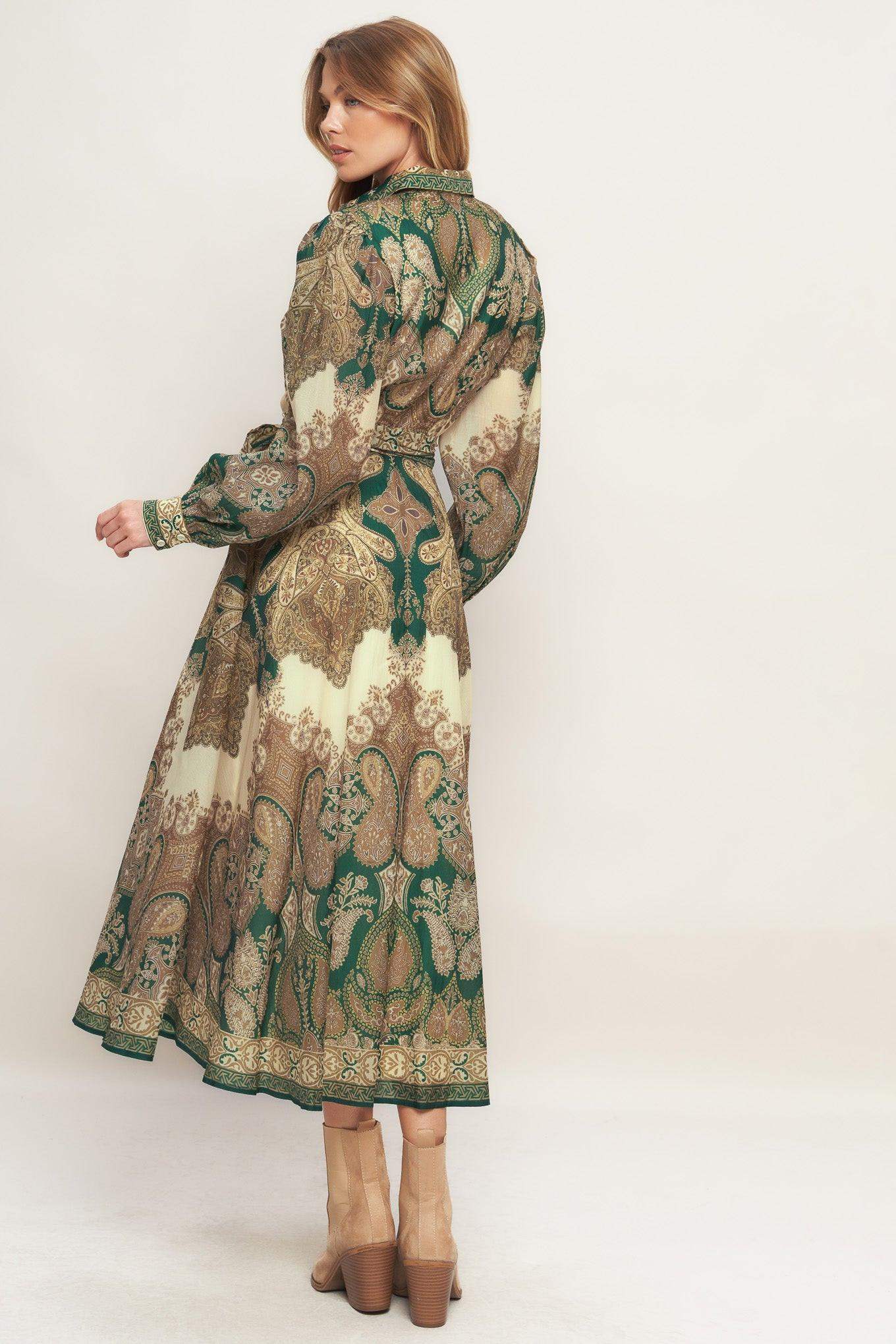 LOVELY GOLDEN VISION WOVEN MIDI DRESS - Flying Tomato - Flyclothing LLC