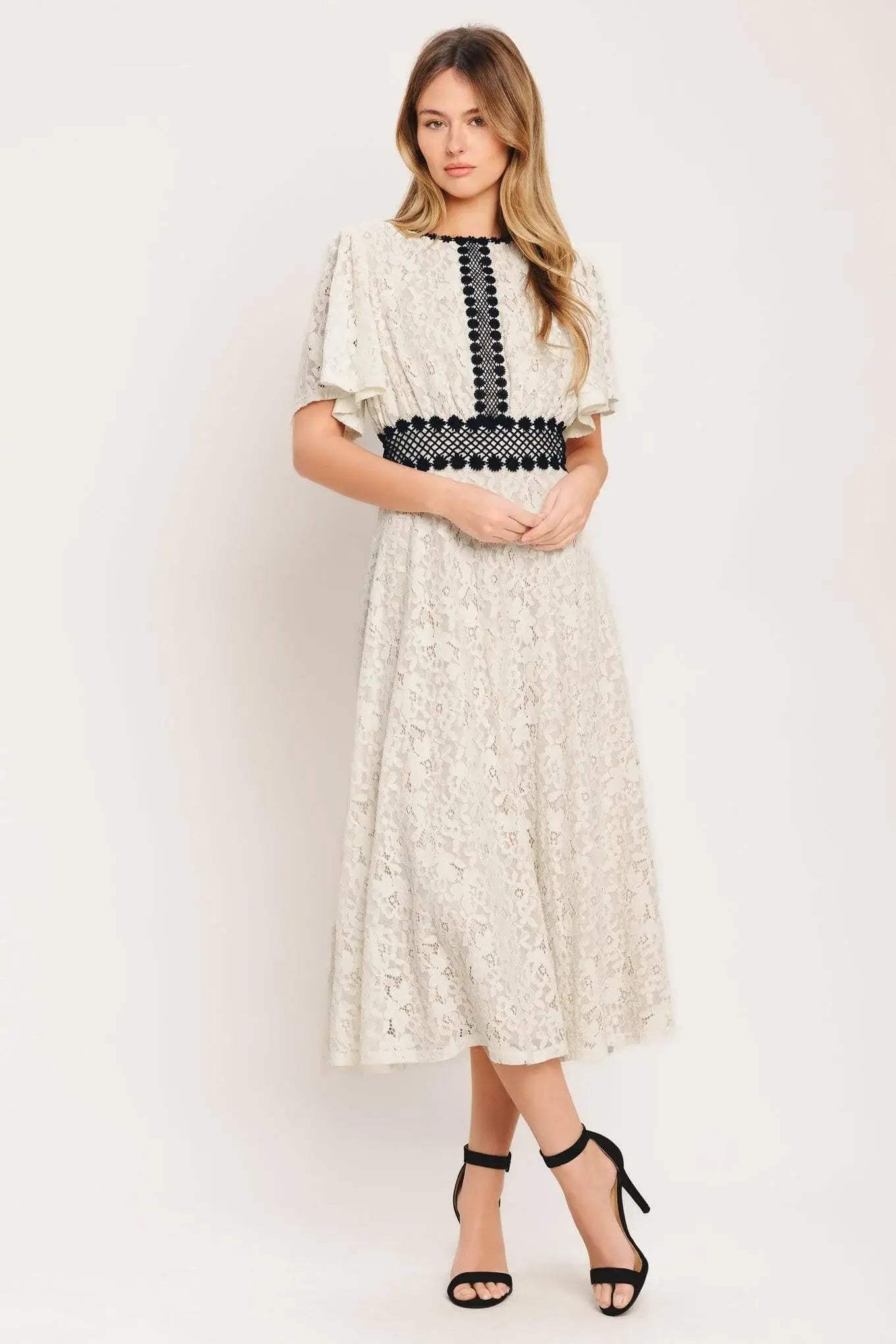 PETITE LUNE WOVEN LACE MIDI DRESS - Flying Tomato - Flyclothing LLC