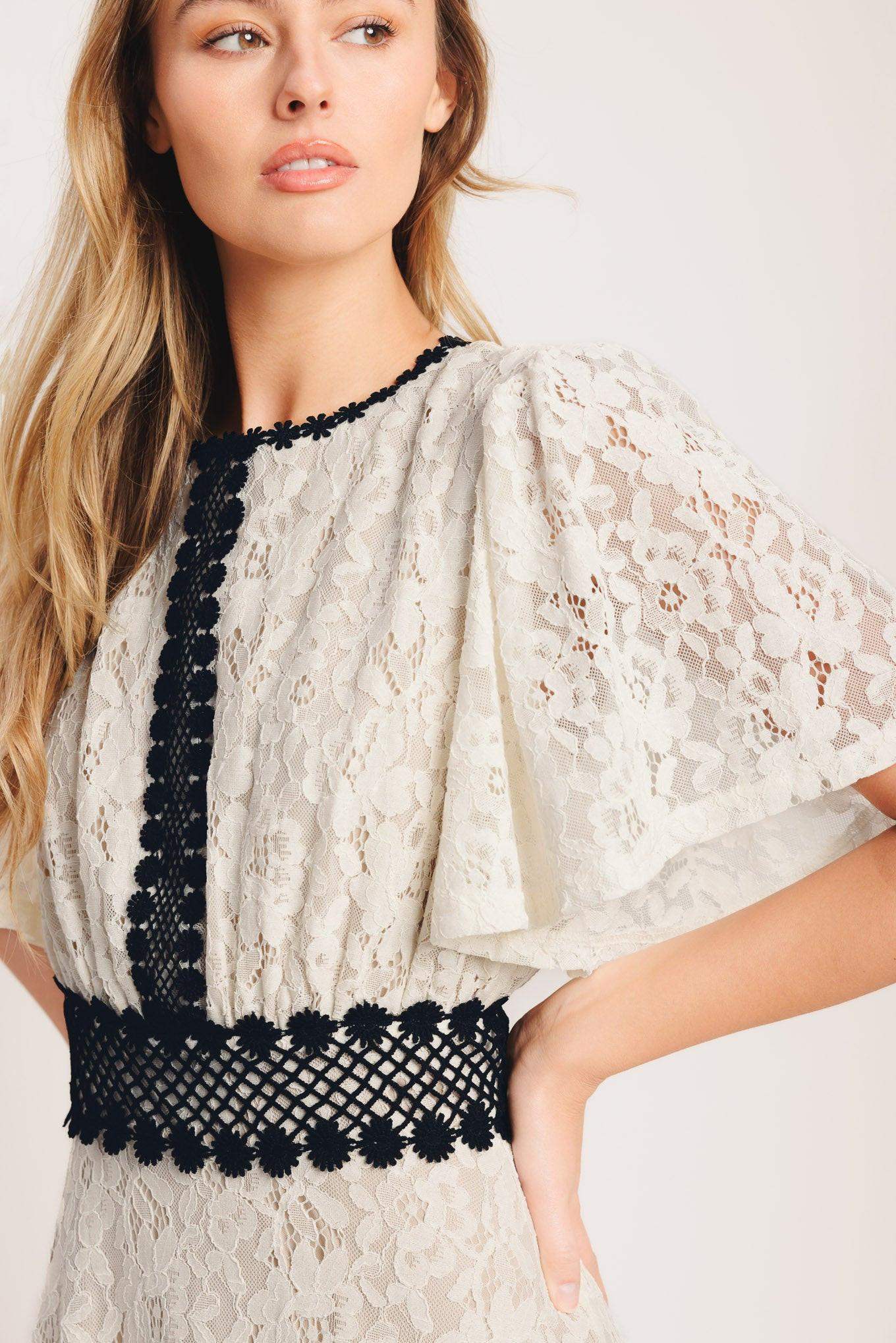 PETITE LUNE WOVEN LACE MIDI DRESS - Flying Tomato - Flyclothing LLC