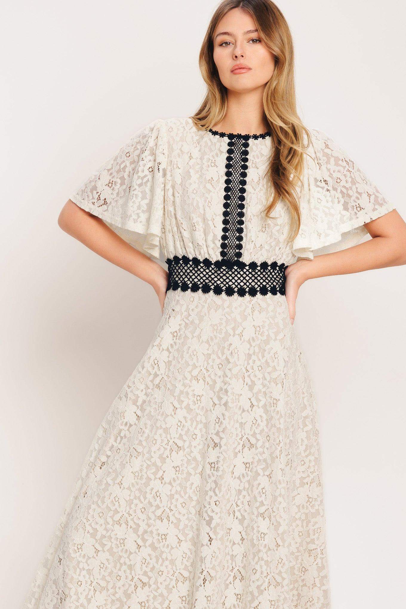 PETITE LUNE WOVEN LACE MIDI DRESS - Flying Tomato - Flyclothing LLC