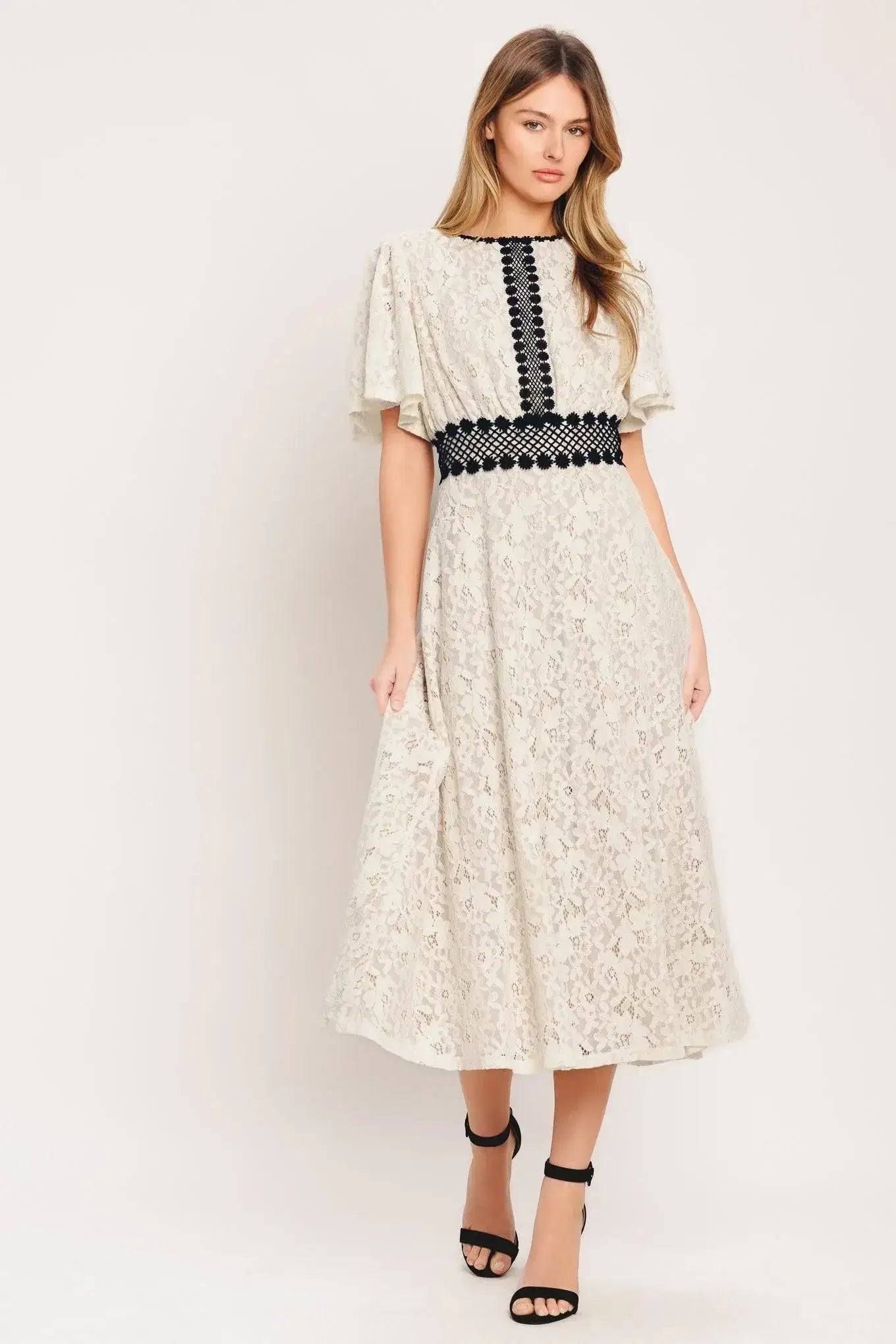 PETITE LUNE WOVEN LACE MIDI DRESS - Flying Tomato - Flyclothing LLC