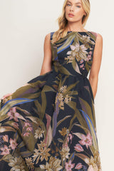 FOLIAGE WHISPER WOVEN MIDI DRESS - Flying Tomato - Flyclothing LLC