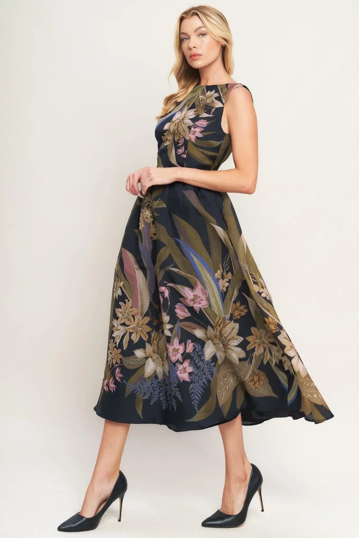 FOLIAGE WHISPER WOVEN MIDI DRESS - Flying Tomato - Flyclothing LLC