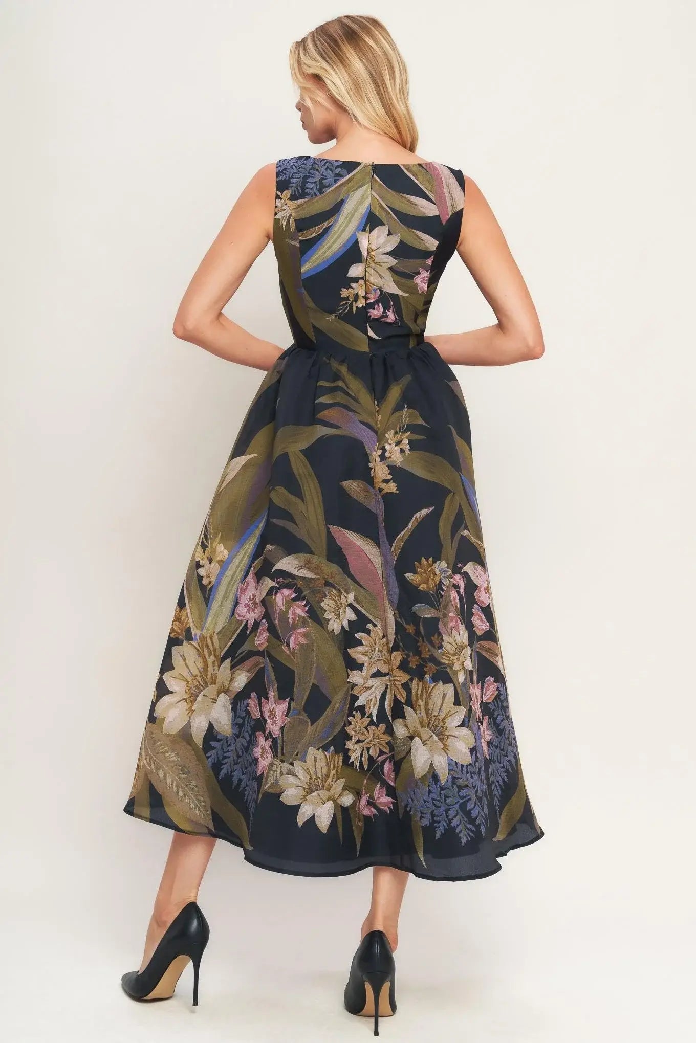 FOLIAGE WHISPER WOVEN MIDI DRESS - Flying Tomato - Flyclothing LLC