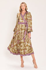 IKAT BLOOM WOVEN MIDI TRUE WRAP DRESS