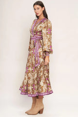 IKAT BLOOM WOVEN MIDI TRUE WRAP DRESS - Flying Tomato - Flyclothing LLC