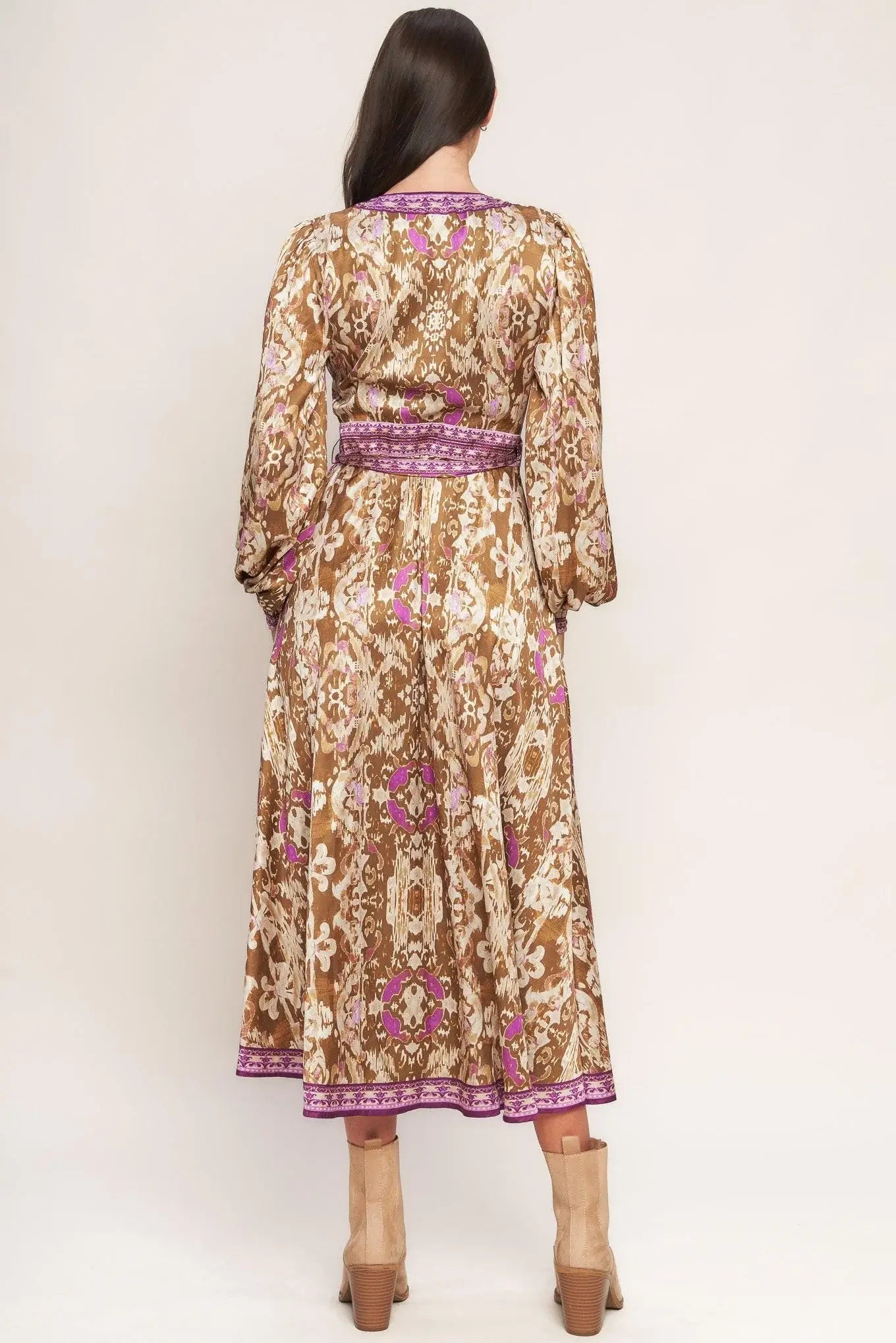 IKAT BLOOM WOVEN MIDI TRUE WRAP DRESS - Flying Tomato - Flyclothing LLC