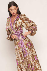 IKAT BLOOM WOVEN MIDI TRUE WRAP DRESS - Flying Tomato - Flyclothing LLC
