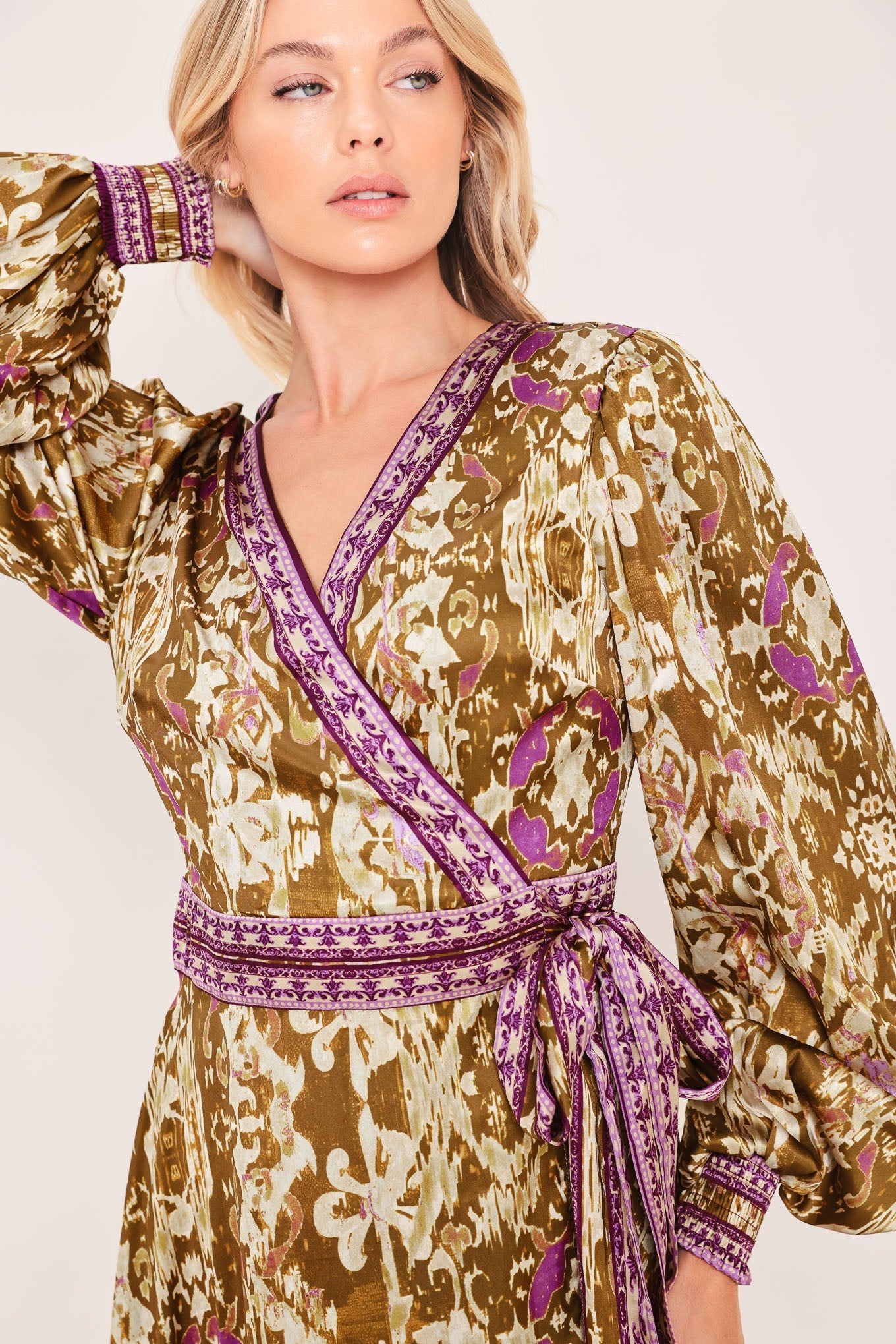 IKAT BLOOM WOVEN MIDI TRUE WRAP DRESS