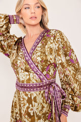 IKAT BLOOM WOVEN MIDI TRUE WRAP DRESS