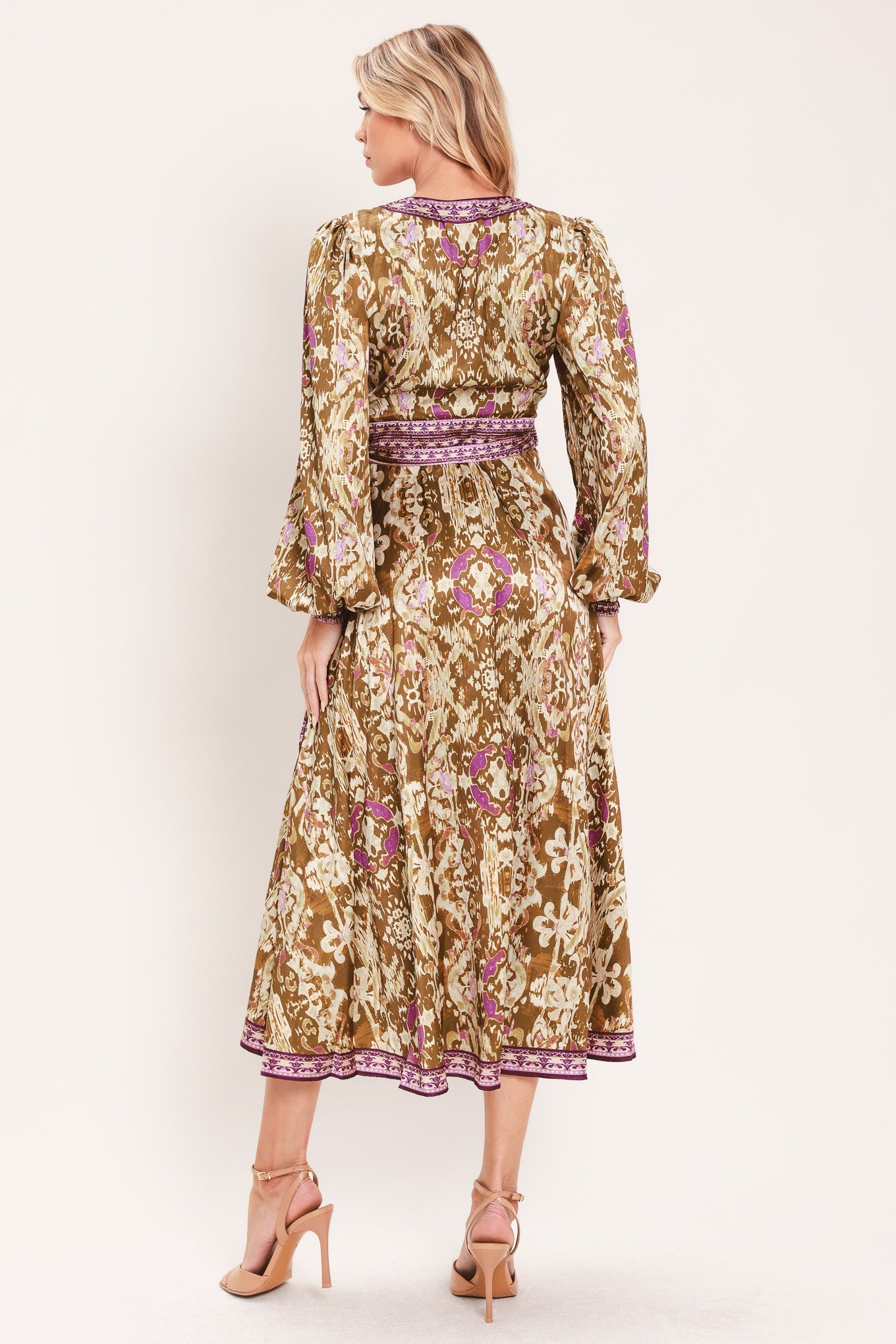 IKAT BLOOM WOVEN MIDI TRUE WRAP DRESS