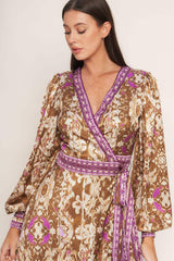 IKAT BLOOM WOVEN MIDI TRUE WRAP DRESS - Flying Tomato - Flyclothing LLC