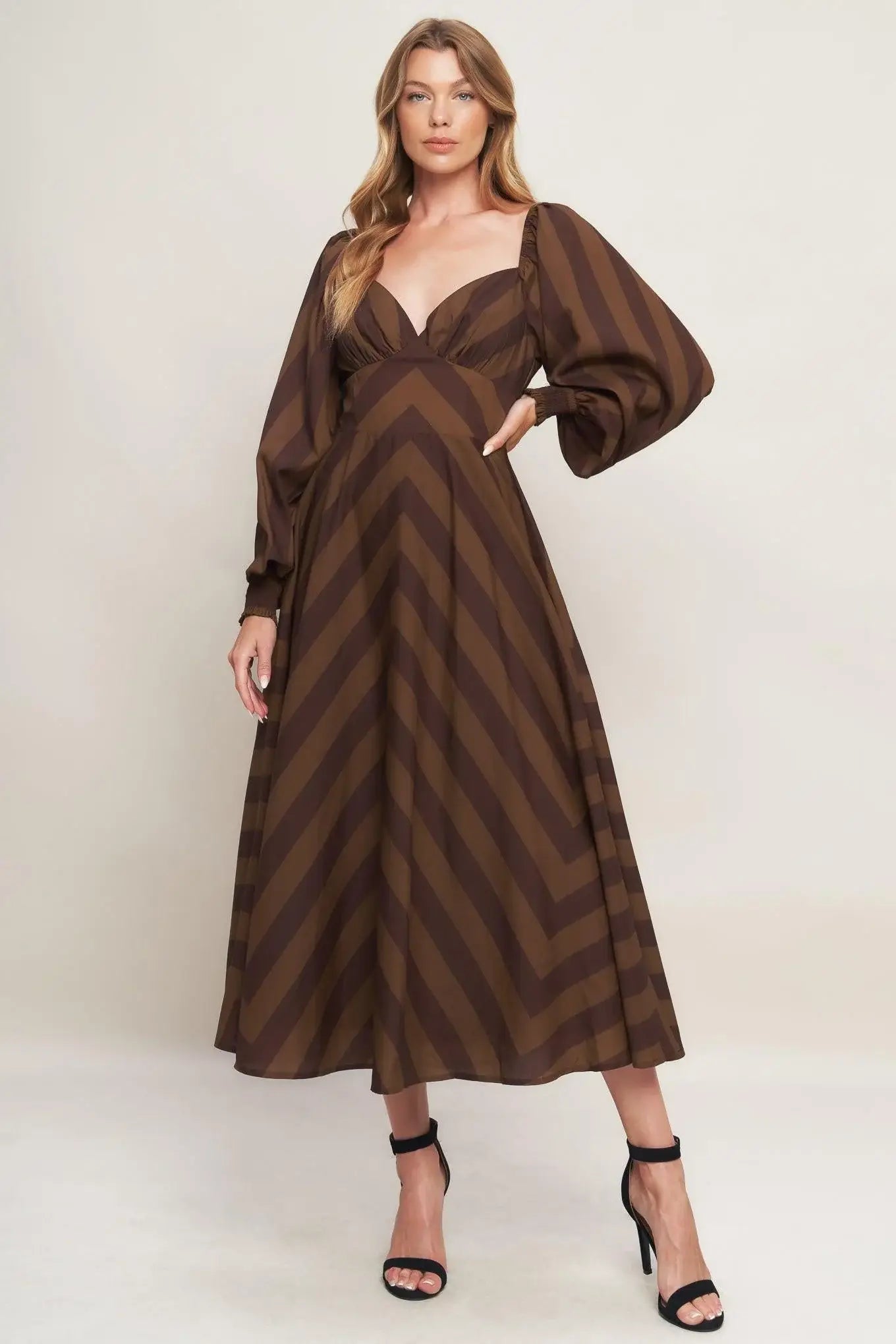 BROWN GODDESS FLOW WOVEN MIDI DRESS - Flying Tomato - Flyclothing LLC