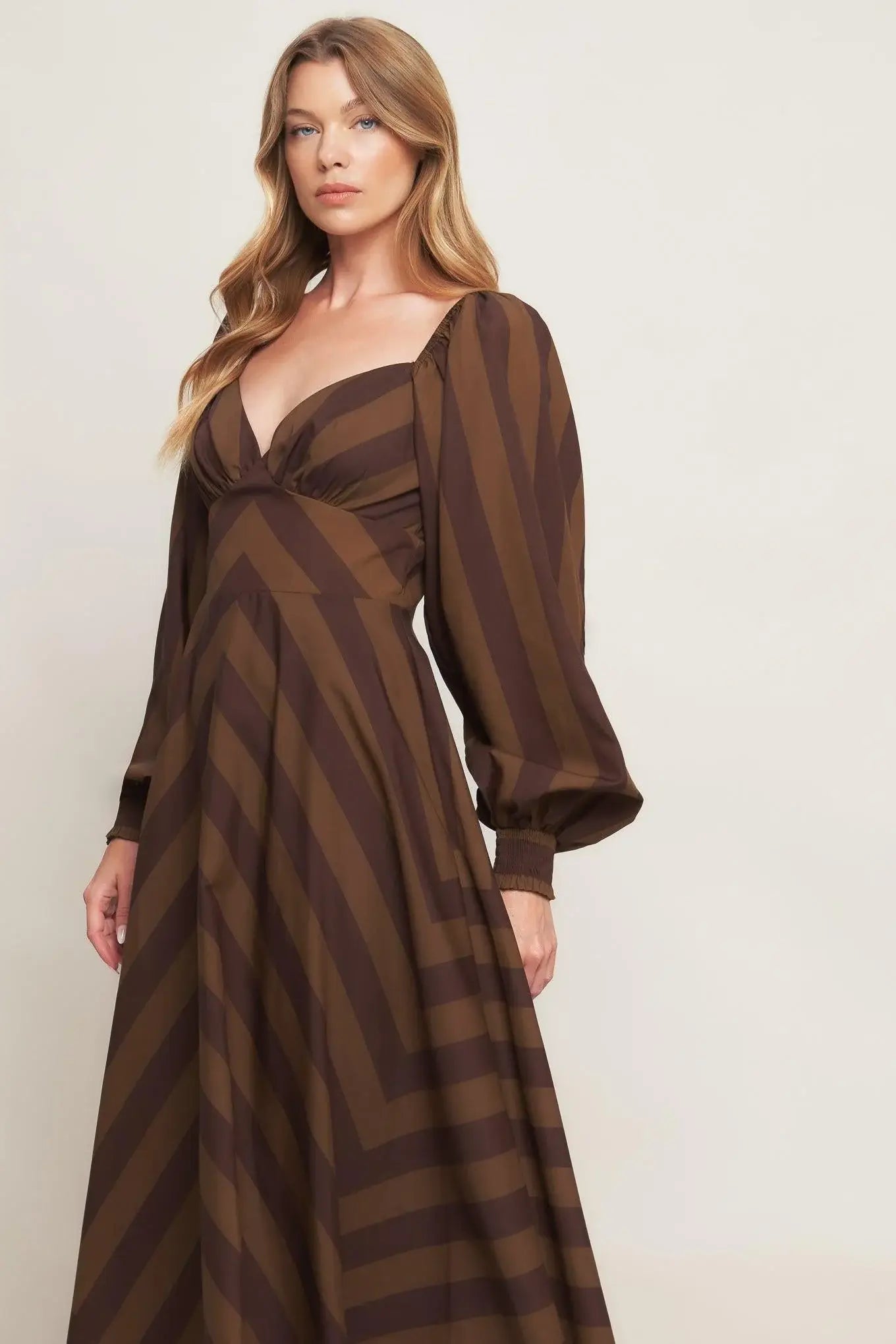BROWN GODDESS FLOW WOVEN MIDI DRESS - Flying Tomato - Flyclothing LLC
